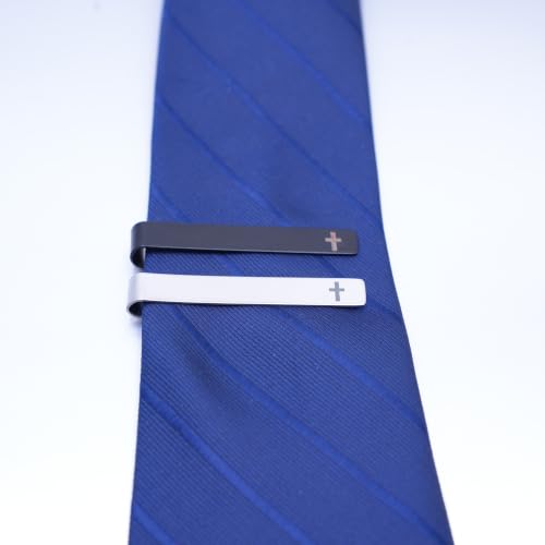 Novelty Cross Tie Clips for Men Unique Black Silver Religious Tie Clip Suitable for Regular Ties Classic Business Wedding Brass Tie Bar Jewelry with Box - color: Black Silver Cross 01