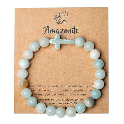XIANNVXI Crystal Bracelet for Women Men 8 mm Natural Stone Beaded Bracelets Cat Bracelets Cross Bracelets Heart Bracelelt Jewelry for Women Birthday Gifts Stretch Bracelet - color: Blue - Amazonite