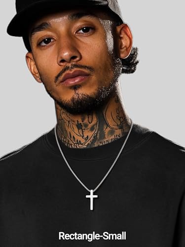 PROSTEEL Cross Necklace for Men Stainless Steel Pendant Chain - color: Silver, size: 20 inches(51cm)-men's average length, style: Small Cross: 1.2"*0.7"