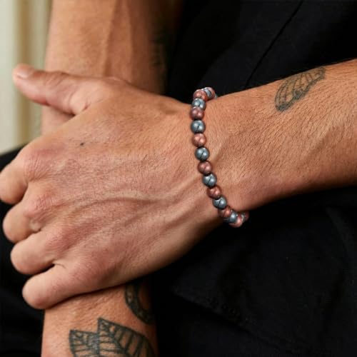 Pure Copper Bracelets for Women Men Waterproof Healing Cuff Bracelets for Men Adjustable Chunky Healing Copper Bangle Jewelry Gifts - color: copper-beaded