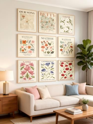 LBTZEVIR Matisse Floral Wall Art Prints, Set of 9, Unframed, 8x10 in - color: flowers
