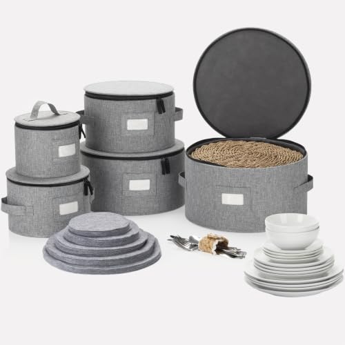 Stack Store Plus More 5PC China Storage Cases for Dinnerware - 13"-12"-10"-8.5" and 7" wide - 60 Plate Separators Included - style: 5 Plate Cases