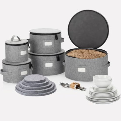 Stack Store Plus More 5PC China Storage Cases for Dinnerware - 13"-12"-10"-8.5" and 7" wide - 60 Plate Separators Included - style: 5 Plate Cases