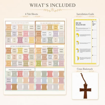 90 Bible Book Tabs with Cross Bookmark, Boho Laminated Index Tabs for Study