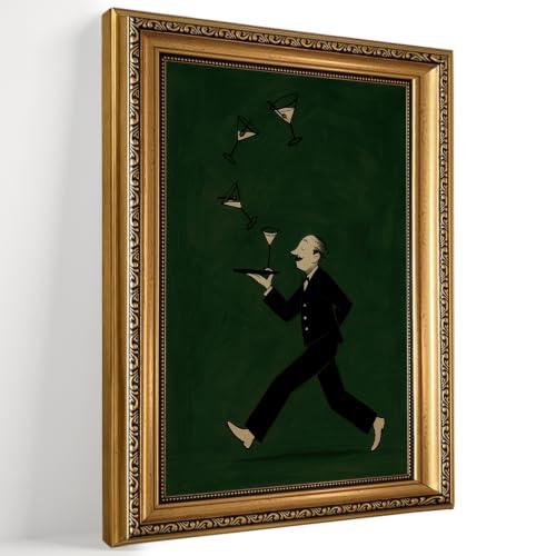 Vintage Bartender Gold Framed Wall Art Martini Cocktail Picture Wall Decor - color: Bartender, size: 16"L x 12"W