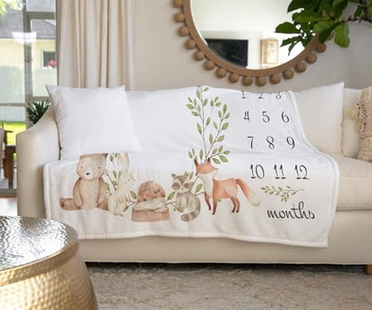 Bear Milestone Blanket, Custom Woodland Throw, Personalized Forest Animals Baby Boy Month Mat, Newborn Gift, Woodland - color: Forest Blanket #5