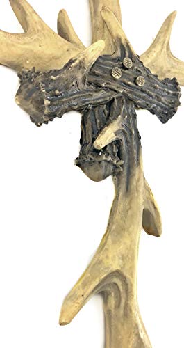 Bellaa Wall Art Cross Antler Deer Hunting Lodge Cabin Woodland Farmhouse Rustic Home Decor Christian Catholic Religious Gift Abstract Modern Indoor Outdoor Sculpture 14 inch