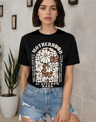 Christian Shirts for Women Jesus Tees Faith Shirts Bible Verse Print Tops - color: Black, size: Small