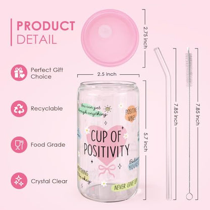 SANDJEST Inspiration Gifts - Glass Tumbler 16oz with Acrylic Lid and Straw - Iced Coffee Cups for Women, Aesthetic Glass Cup Gift for Birthday Christmas - color: Inspiration 4