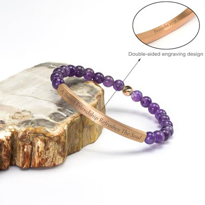 Amethyst Christian Bracelet for Women, 18K Gold Plated Bible Verse Jewelry, Inspirational Religious Faith Gift, Scripture Jewelry for Encouragement & Strength - color: A sweet friendship refreshes the soul-Amethyst Rose Gold