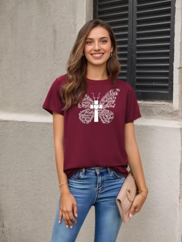 Women Christian Faith T Shirts - color: 1wine Red, size: Small