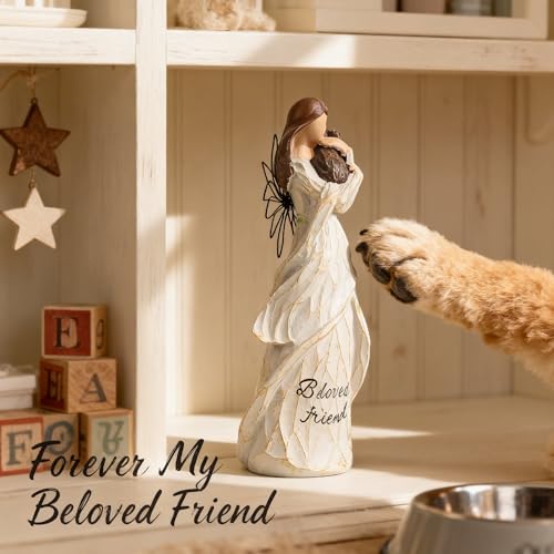 Angel Figurine with Dog – Pet Memorial Gifts, Puppy Lovers Home Decor, Sympathy Memorial for Loss of Companion, Friendship Gift for Women, Dog Mom Remembrance, Collectible Resin Figurine for Shelf - color: Beloved Friend