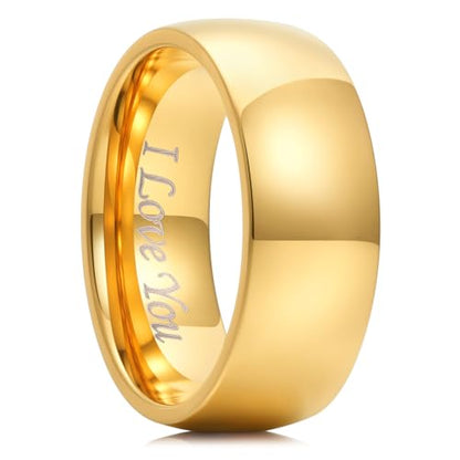 King Will 316L Wedding Band for Men Women, 4-8mm I LOVE YOU Dome Size 4-15 - color: B-Gold-Plated-8mm