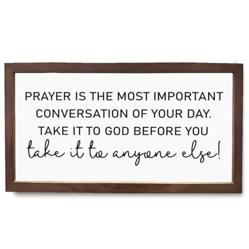 Christian Decor, Prayer Is The Most Important Conversation of Your Day Wood Framed Sign, Bible Verse Wall Art, Christian Gift for Family or Friends, Religious Art Wall Decoration, Home Church Decor - color: PRAYER