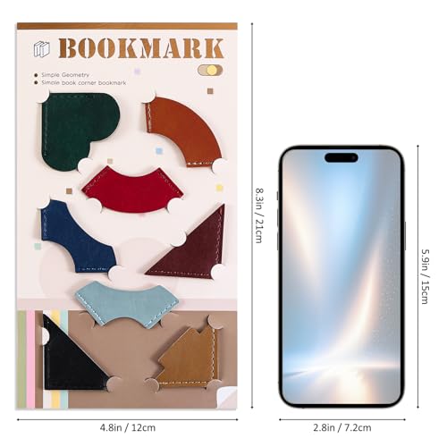 8 Pcs Colorful Geometric Vintage Leather Bookmarks, Stylish Corner Page Accessories, Retro Themed Book Page Holders, Durable Book Markers for Reading, Reading Gifts for Women Teens & Book Lovers - style: Geometry 2