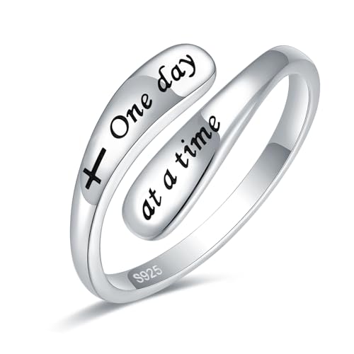 925 Sterling Silver Inspirational Adjustable Rings - Personality Encouragement Jewelry Gift For Women - style: One day at a time
