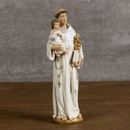 BC Catholic St. Anthony Statue, 6" H Blessed Saint Figure - color: Gold&white St. Anthony