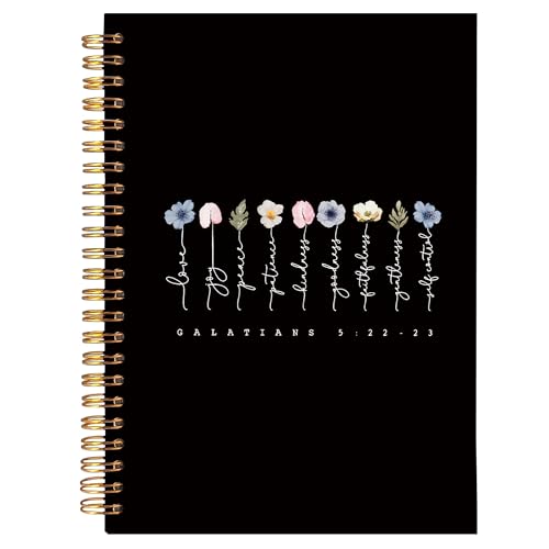 BearCake Boho Floral Christian Notebook Journal,Bible 5:22-23 Christian Gifts for Women, spiral Bible Notebooks for Note Taking, Bible Journaling Notebook,Spiral Notebook 5.5x8.3 black - color: white Bible black flower