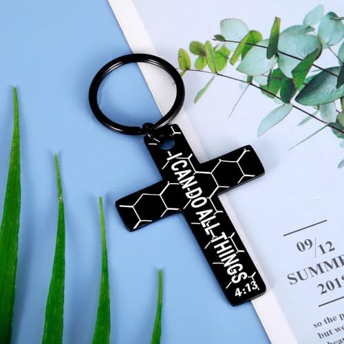 GGOJAGST Christian Cross Keychain for Men Baptism Gifts for Boys Football Christian Keychain for Men Communion Bible Verse Soccor Christmas Stocking Stuffers