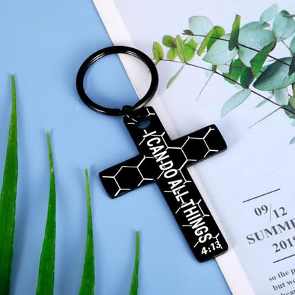 GGOJAGST Christian Cross Keychain for Men Baptism Gifts for Boys Football Christian Keychain for Men Communion Bible Verse Soccor Christmas Stocking Stuffers