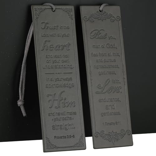 2 Pcs Leather Bible Bookmark, Christian Bookmarks Gifts for Men Book Marks for Reading Men (Dark Grey) - style: Dark Grey