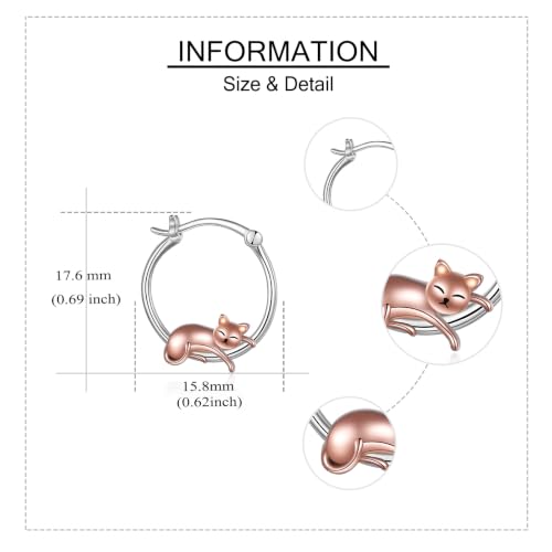 Fox/Pig/Mushroom/Cat Earrings Sterling Silver Cute Hoop Earrings Animal Jewelry Gifts for Women Daughter - style: cat