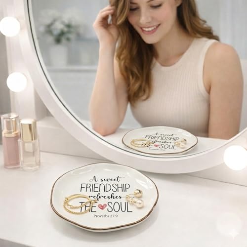 A Sweet Friendship Refreshes The Soul Ring Dish – Gifts for Women, Ceramic Jewelry Tray for Birthday, Bridesmaid, BFF, Inspirational Trinket Holder - color: A Sweet Friendship Refreshes The Soul