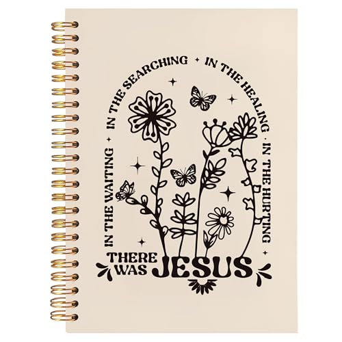 BearCake Boho Floral Christian Notebook Journal, Christian Gifts for Women, Bible Notebooks for Note Taking, Bible Journaling Notebook, There Was Jesus Hardcover Spiral Notebook 5.5x8.3 - color: white Bible-Jesus