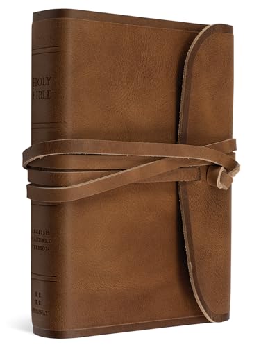 ESV Large Print Compact Bible, Red Letter (Natural Leather, Brown, Flap with Strap): Holy Bible, English Standard Version
