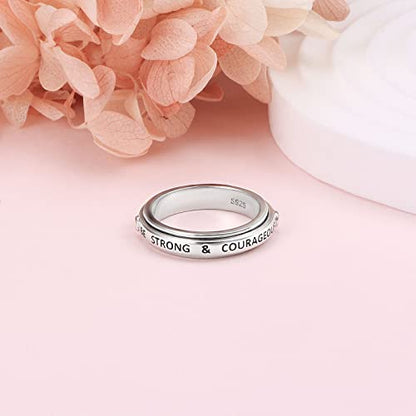 Alphm Spinner Ring S925 Sterling Silver Fidget Anxiety Worry Inspirational Band Fidget Relieving Boredom ADHD Autism Rings for Men Women Teens - size: 7