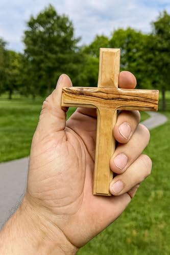 Zuluf Bethlehem Olive Wood Wall Cross | 4.7" Handmade Christian & Catholic Decor Christmas Wall Hanging Gift | Religious Spiritual Jesus Small Wooden Cross for Wall Decor cruz de madera pequeña - size: 4.7"L x 3"W