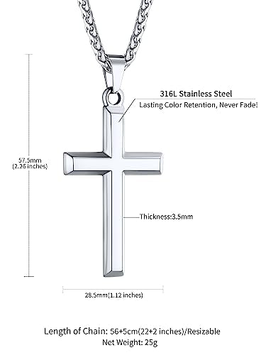 ChainsHouse Cross Necklace for Men, Black/18K Gold Plated/Stainless Steel Christian Jewelry Cross Pendant Necklace for Men, with Gift Box - color: d: Cross-Steel