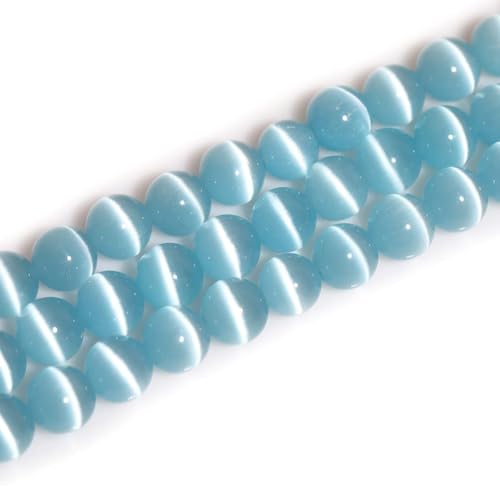 Light Blue Cat Eye Beads 10mm Round Gemstone Loose Beads for Jewelry Making - color: Light Blue, size: 10mm (35pcs)