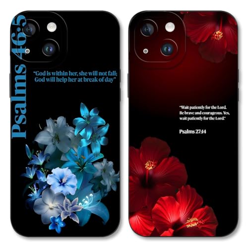 2 Pack Bible Verse Phone Case for iPhone 14 6.1'', Blue Lily Red Floral Inspirational Religious Protective Cover, Dual Layer Shockproof Faith Based Phone Case Gift for Christian Women - color: Maroon, size: for iPhone 14