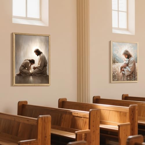 FASWQ Wood Framed Jesus Comforting Woman Christian Wall Art 24x36 in - color: JesusConfession(Wood), size: 36"L x 24"W
