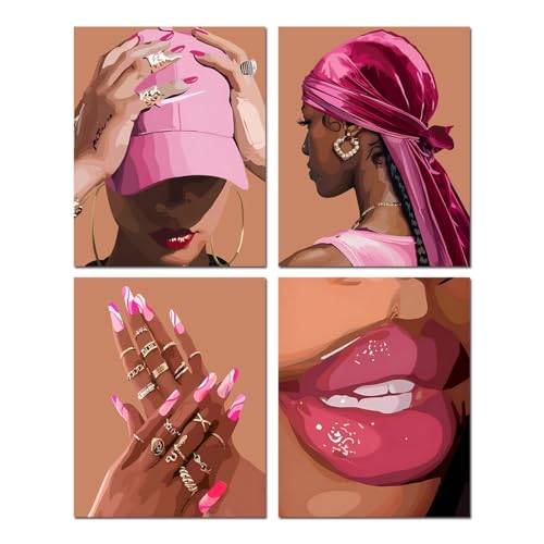 Pink Bedroom Wall Decor Black Girl Wall Art Prints,African American Art Posters Dorm Aesthetics Decorations 8x10 Inch Set of 4 Unframed - color: Unframed 8"x10" Black Women Wall Art Set of 4