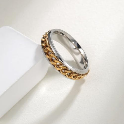 Mens Fidget Rings Anxiety Ring for Men 6mm 8mm Chain Spinner Ring Size 5-14 - color: Titanium Silver Gold