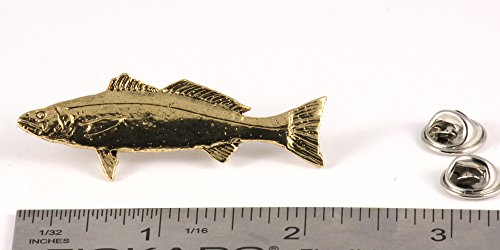 White Seabass Fish Pin, Pewter, Lapel, Hat, Pins, Brooch, Brooches, Jewelry, Gift, Handmade in the USA, 200 Fish Designs Available. S013Z - color: Gold Plated