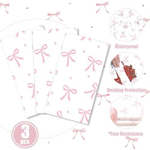 3Pcs Coquette Pink Bow Tablecloth, Disposable Bow Party Plastic Table Cover - color: Bow