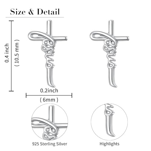 925 Sterling Silver Infinity Love of God Simple Dainty Faith Cross Dangle Earrings Religious Gift for Women - color: Jesus Cross