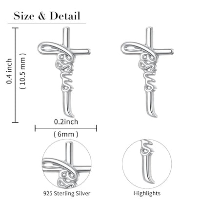 925 Sterling Silver Infinity Love of God Simple Dainty Faith Cross Dangle Earrings Religious Gift for Women - color: Jesus Cross