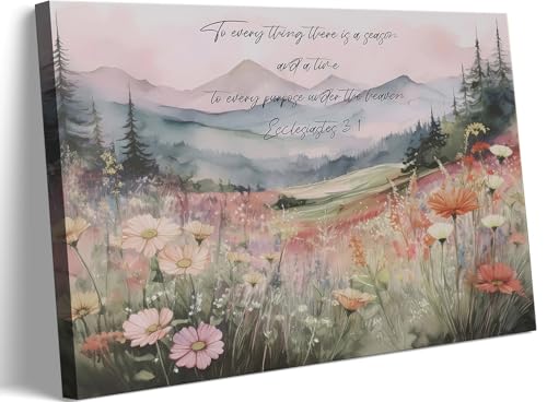 Christian Wildflower Canvas Wall Art To Everything There is a Season Scripture Posters Prints Bible Verse Mountain Landscape Wall Decor Picture for Bathroom Bedroom Living Room Decoration - color: Mountains Canvas, size: 24"L x 16"W