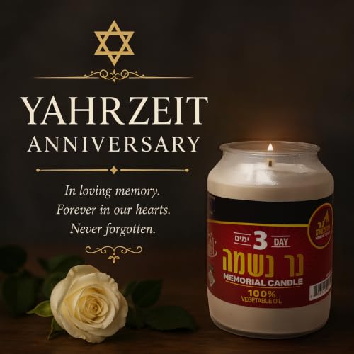 Ner Mitzvah 3 Day Yahrzeit Candle - 3 Pack Kosher White Yahrzeit Memorial Candles - Yom Kippur and Holiday Candles in Glass Jar - 100% Vegetable Oil Wax Prayer Candle