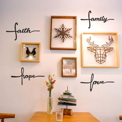 Bnesi Metal Wall Art Sign 4-Piece Set: Love, Faith, Family, Hope - 15 x 8 in Waterproof Religious and Spiritual Hanging Cross Wall Decor for Home Decoration