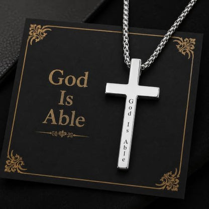 Engraved Cross Necklace for Men, Women & Boys & Girls Cross Necklace, Stainless Steel Cross Pendant Necklace, Faith & Inspiration Christian Jewelry Gift - color: God Is Able