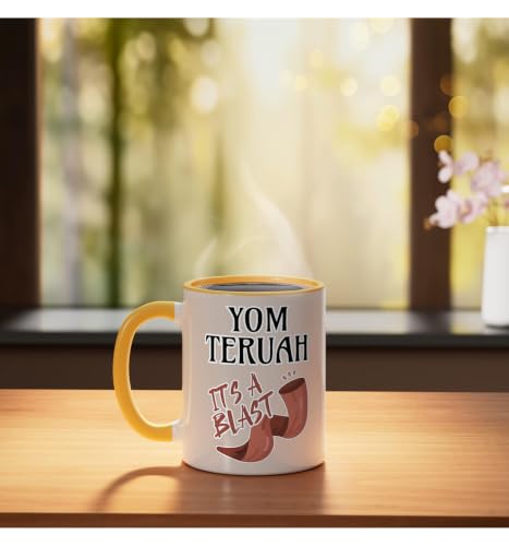 Yom Teruah It's a Bang Ceramic Mug, Yellow/White - color: Yellow/White, size: 11 Ounces