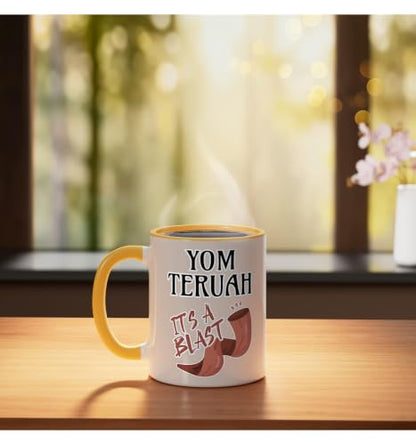 Yom Teruah It's a Bang Ceramic Mug, Yellow/White - color: Yellow/White, size: 11 Ounces