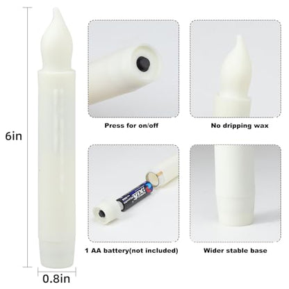 Lezonic Flameless Battery Operated Candlesticks Flickering, 24Pcs White LED Battery Christmas Window Candles, 6 Inch Short Taper Candles Hanging Halloween Floating by Touch, No Remote - color: 24pcs(Touch)