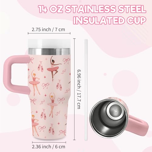 Ballet Gifts for Girls - Kids 14 oz Tumbler with Handle and Straw, Stainless Steel Insulated Ballerina Cup, BPA Free Tumblers Birthday Gift for Dance Lover, Outdoor Sports, Travel (Pink) - color: Ballet1