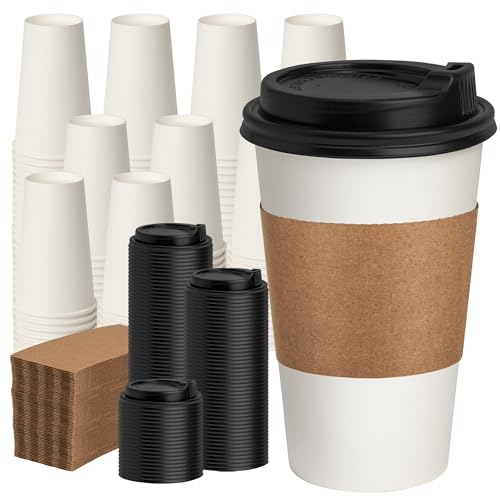 RACETOP 16 oz 50 Pack Disposable Coffee Cups with Lids & Sleeves - color: White, size: 16 fl oz